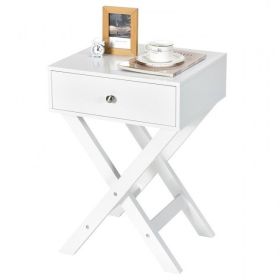 Retro White X-Shape 1 Drawer End Table