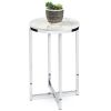 Round Cross Leg Design End Table with Faux Marble Top White/Chrome