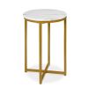 Round Cross Leg Design End Table with Faux Marble Top White/Gold