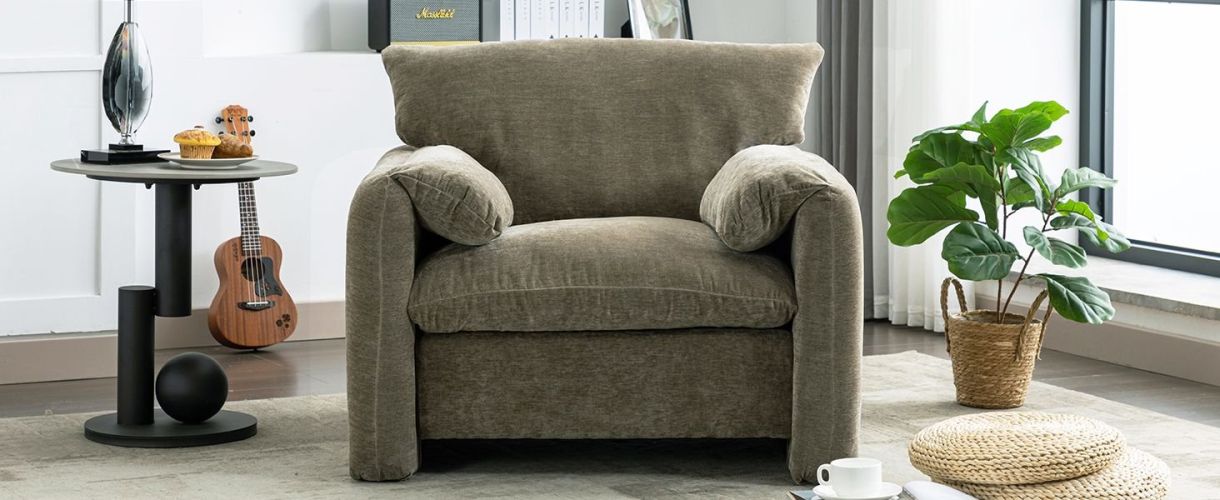 Modern Style Chenille Oversized Armchair Accent Chair Single Sofa Lounge Chair 38.6'' W for Living Room, Bedroom, Green Modern Style Chenille Oversized Armchair Accent Chair Single Sofa Lounge Chair 38.6'' W for Living Room, Bedroom, Green