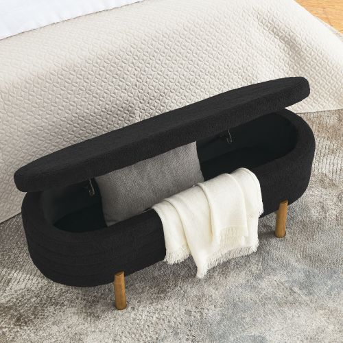 Ottoman Oval Storage Bench,Rubber Wood Leg,Black(46."x17.7"x10.8")