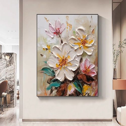 Hand Painted Oil Painting Abstract Blooming Flower Oil Painting Large Wall Art Original Knife Floral Painting Textured Wall Art Boho Art Modern L