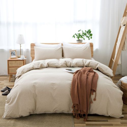 100% Washed Cotton Duvet Cover Set, Durable Fade-Resistant Natural Bedding Set (No Comforter) 100% Washed Cotton Duvet Cover Set, Durable Fade-Resistant Natural Bedding Set (No Comforter)