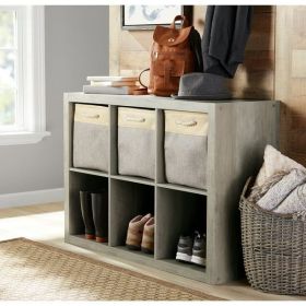 6 cube storage boxes; bookshelves; display cabinets; storage cabinets (Color: Rustic Gray, Material: Particle Board, Medium Density Fiberboard)