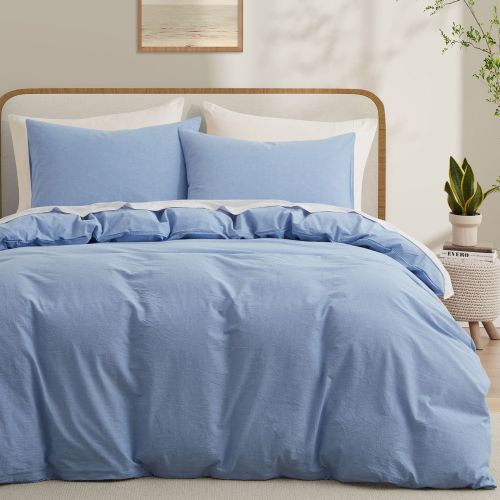 100% Washed Cotton Duvet Cover Set, Durable Fade-Resistant Natural Bedding Set (No Comforter) 100% Washed Cotton Duvet Cover Set, Durable Fade-Resistant Natural Bedding Set (No Comforter)