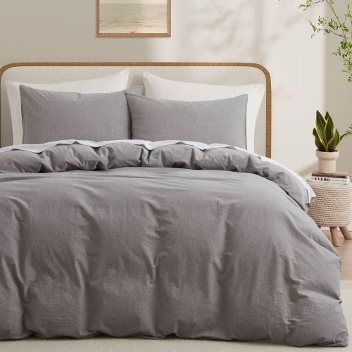 100% Washed Cotton Duvet Cover Set, Durable Fade-Resistant Natural Bedding Set (No Comforter) 100% Washed Cotton Duvet Cover Set, Durable Fade-Resistant Natural Bedding Set (No Comforter)
