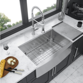 Stainless Steel Apron Front Farmhouse Sink - (Option: Flume)